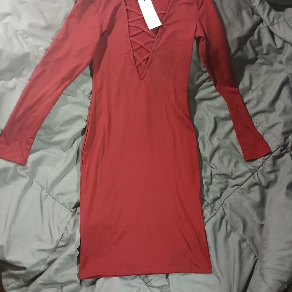 Chic Long Sleeve Burgundy Dress